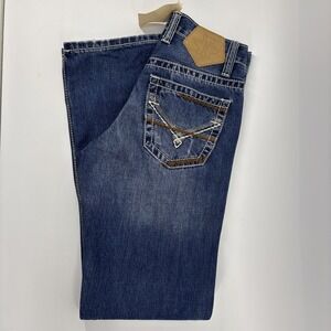 Tin Haul Women's Boot Cut Jeans - Dark Blue with Brown Accents